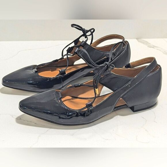 Calvin Klein Women Evalyn Ballet Flat pattern leather shiny pointy toe Black 7.5 - Picture 2 of 9